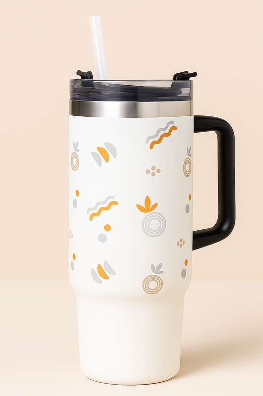 Large Insulated Tumbler with Handle and Straw – 40 oz Stainless Steel Travel Mug with Cute Printed Design – Leakproof, Reusable, Keeps Drinks Hot or Cold